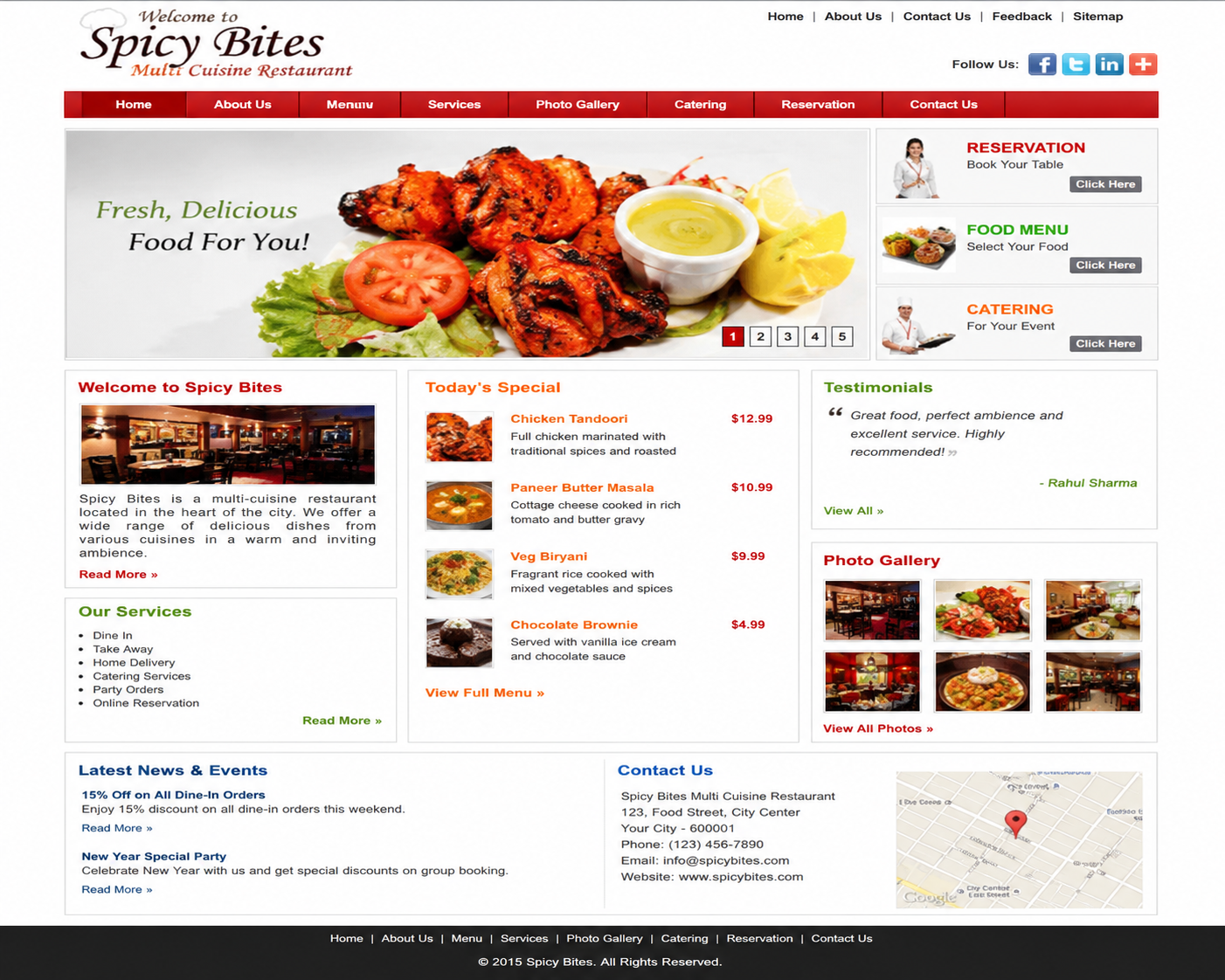 Restaurant Website Before